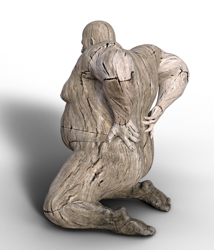 Figura de madera de hombre con dolor de espalda