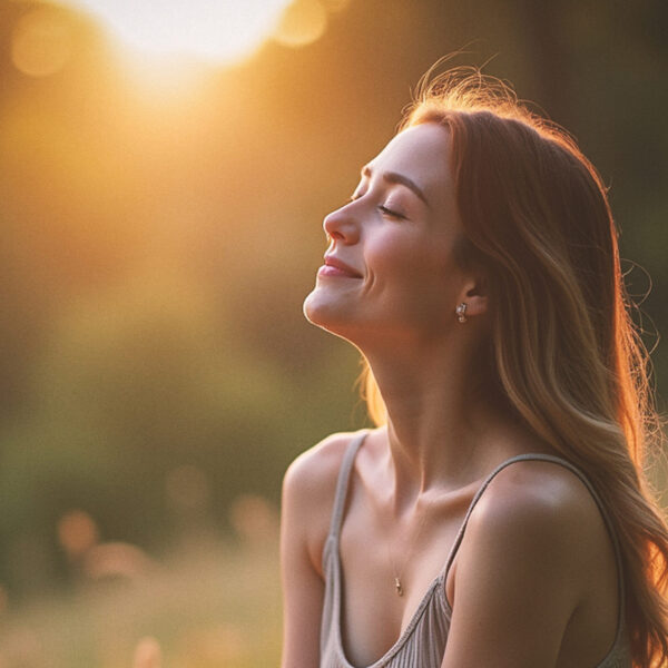 Mujer disfrutando de la puesta de sol